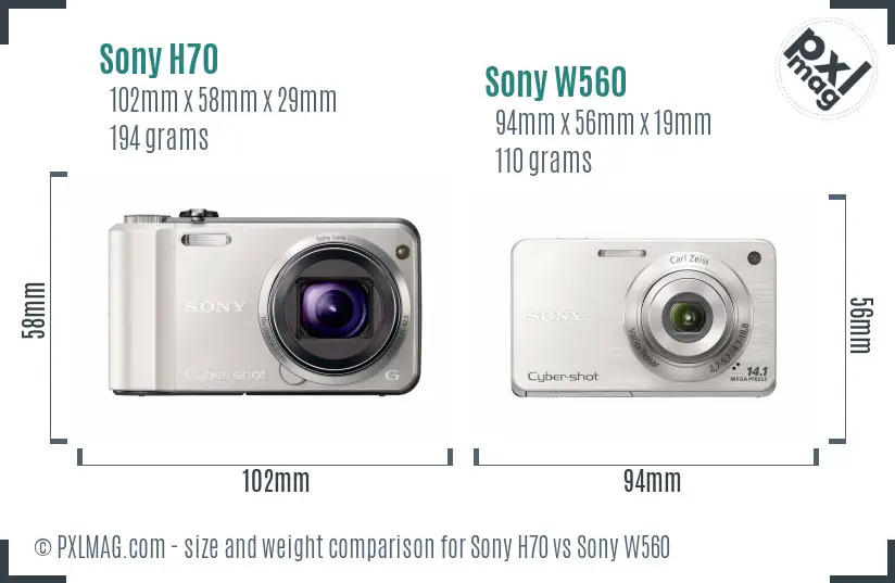 Sony H70 vs Sony W560 size comparison