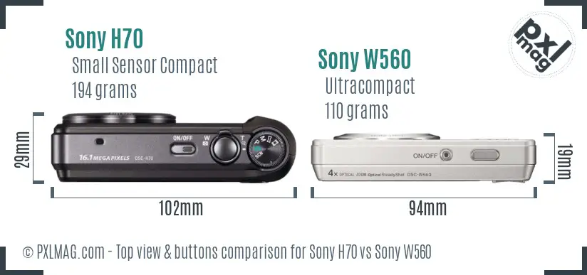 Sony H70 vs Sony W560 top view buttons comparison