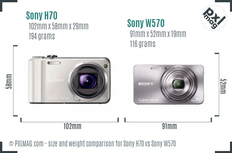 Sony H70 vs Sony W570 size comparison