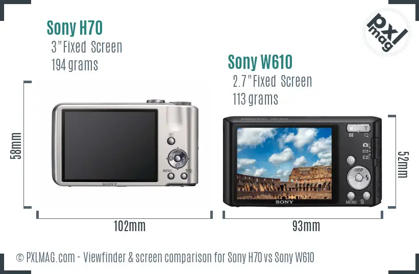 Sony H70 vs Sony W610 Screen and Viewfinder comparison