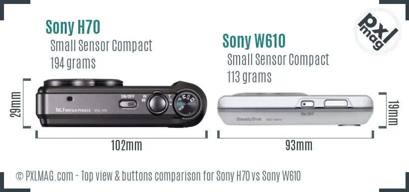 Sony H70 vs Sony W610 top view buttons comparison