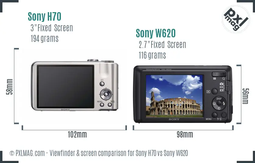 Sony H70 vs Sony W620 Screen and Viewfinder comparison