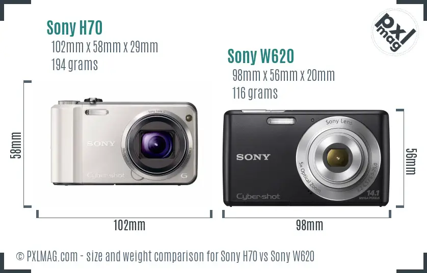 Sony H70 vs Sony W620 size comparison
