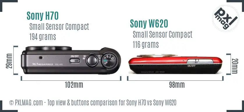 Sony H70 vs Sony W620 top view buttons comparison