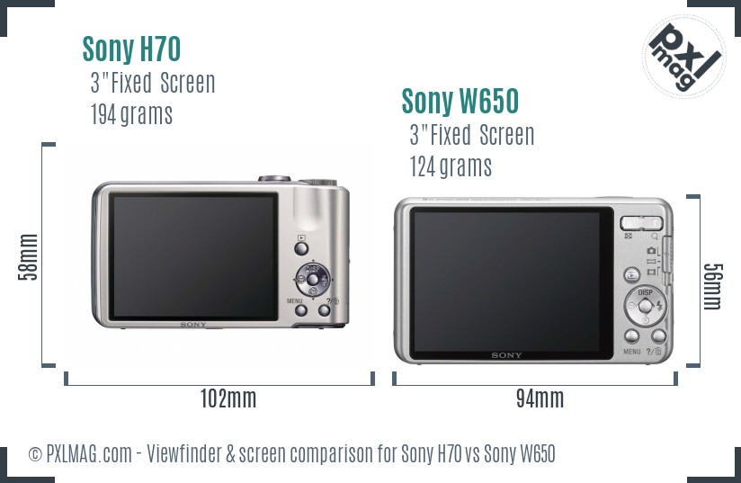 Sony H70 vs Sony W650 Screen and Viewfinder comparison