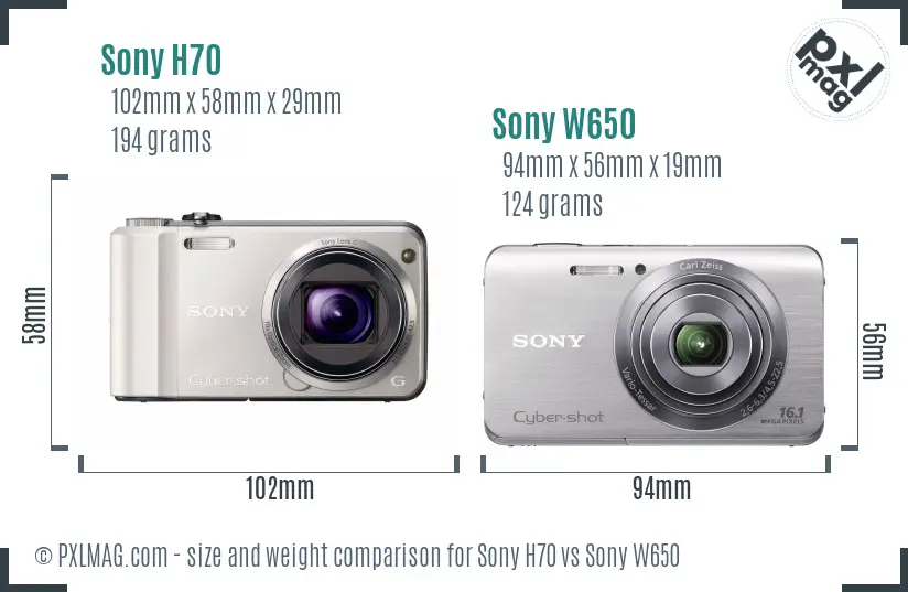 Sony H70 vs Sony W650 size comparison