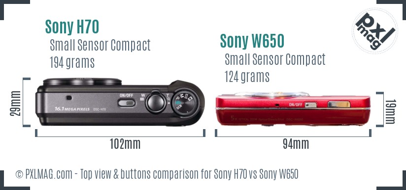 Sony H70 vs Sony W650 top view buttons comparison