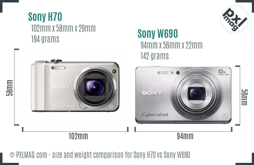 Sony H70 vs Sony W690 size comparison