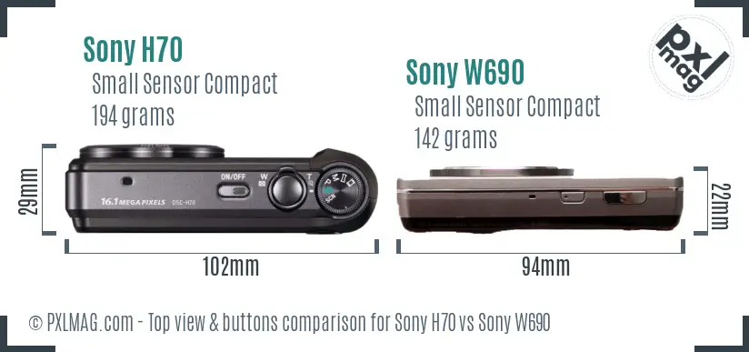 Sony H70 vs Sony W690 top view buttons comparison