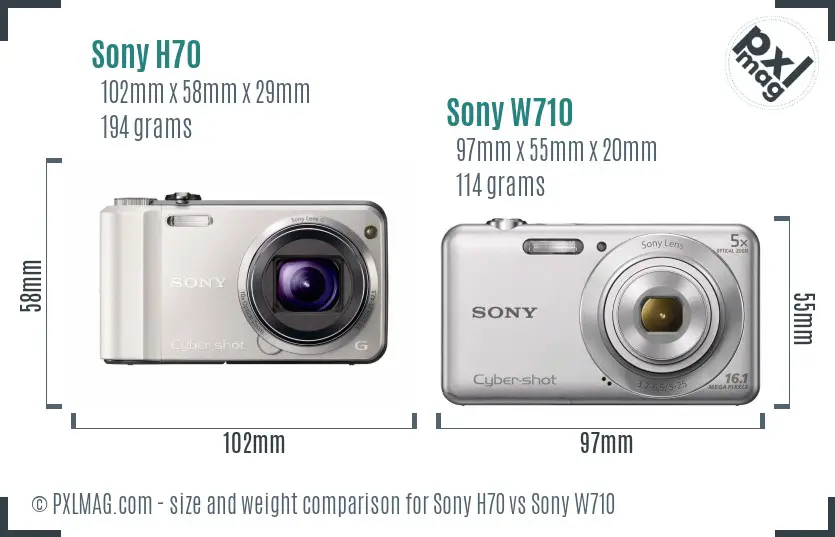 Sony H70 vs Sony W710 size comparison