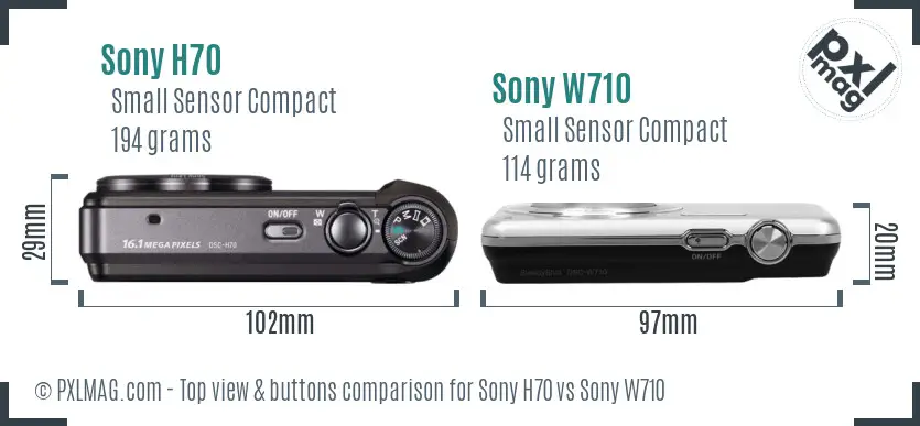 Sony H70 vs Sony W710 top view buttons comparison