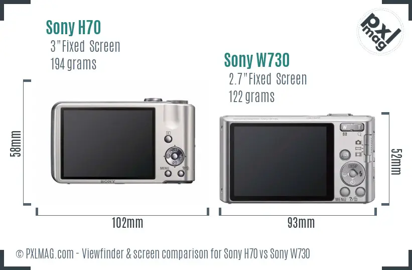 Sony H70 vs Sony W730 Screen and Viewfinder comparison