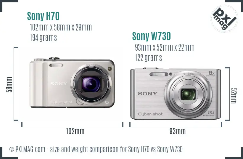 Sony H70 vs Sony W730 size comparison