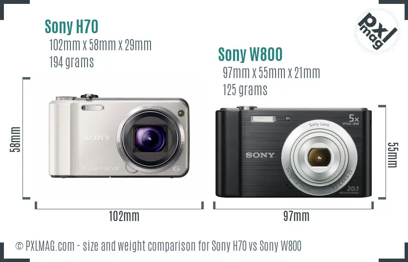 Sony H70 vs Sony W800 size comparison