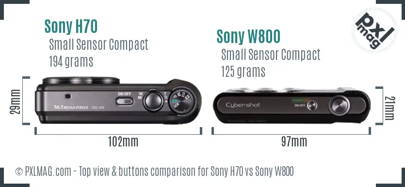 Sony H70 vs Sony W800 top view buttons comparison