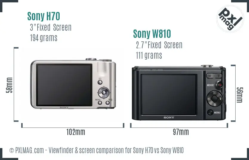 Sony H70 vs Sony W810 Screen and Viewfinder comparison
