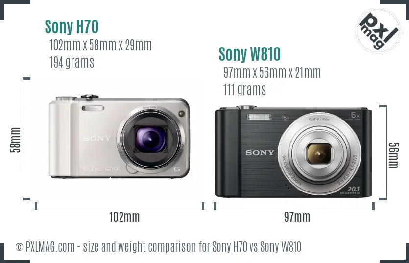 Sony H70 vs Sony W810 size comparison