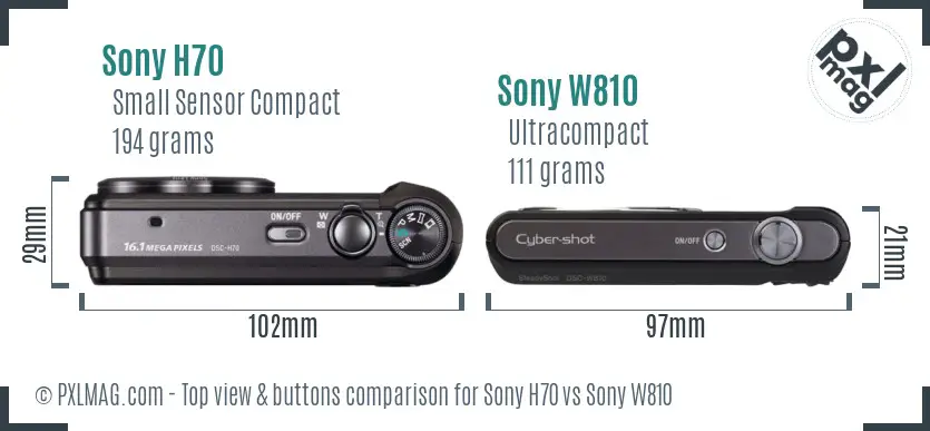 Sony H70 vs Sony W810 top view buttons comparison