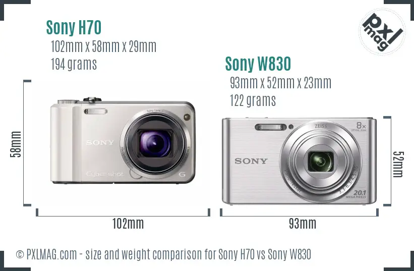 Sony H70 vs Sony W830 size comparison