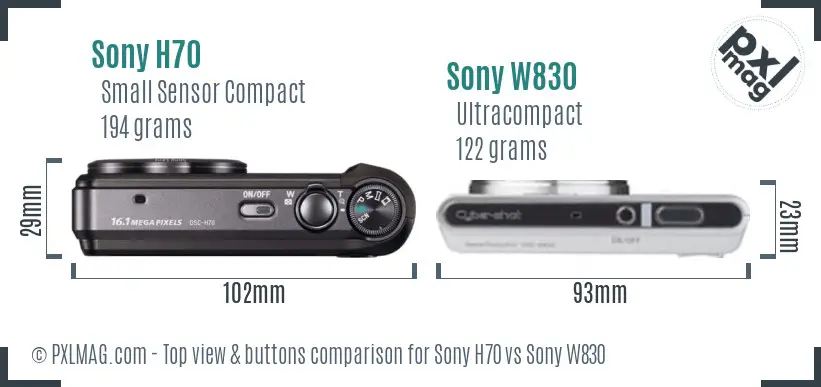 Sony H70 vs Sony W830 top view buttons comparison