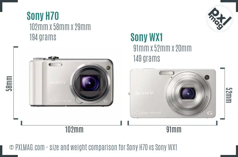 Sony H70 vs Sony WX1 size comparison