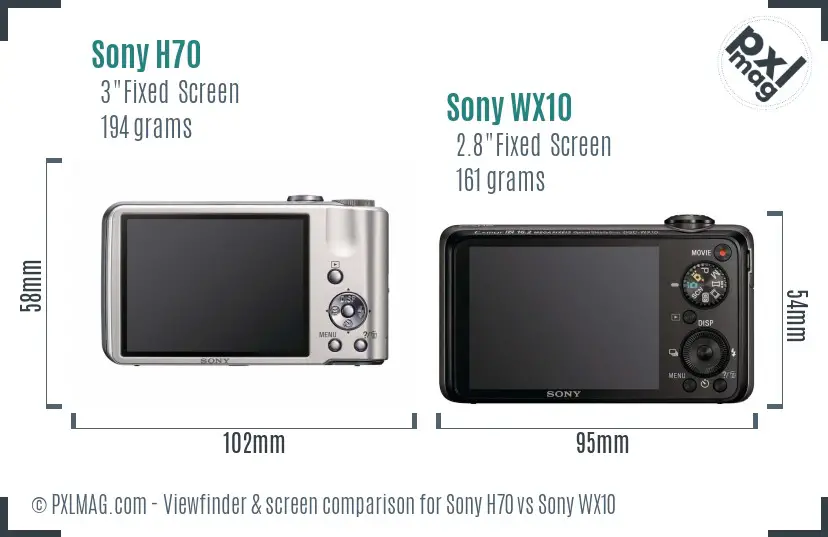 Sony H70 vs Sony WX10 Screen and Viewfinder comparison