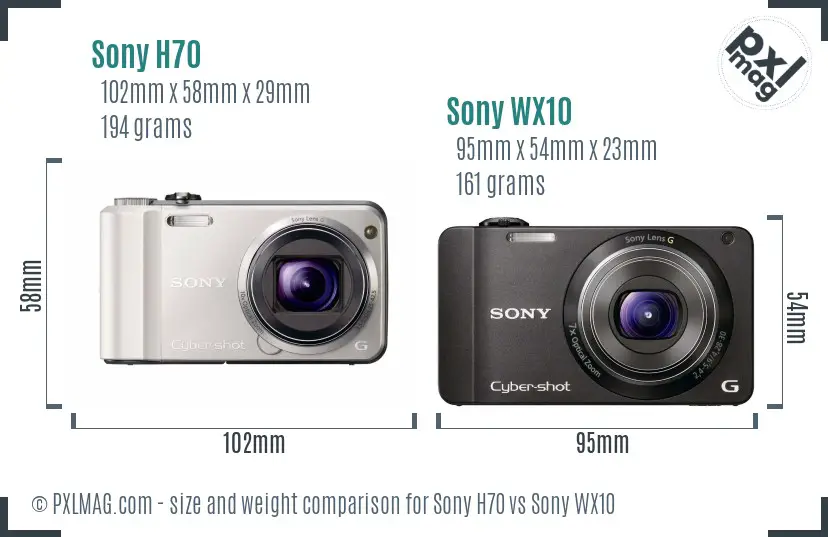 Sony H70 vs Sony WX10 size comparison