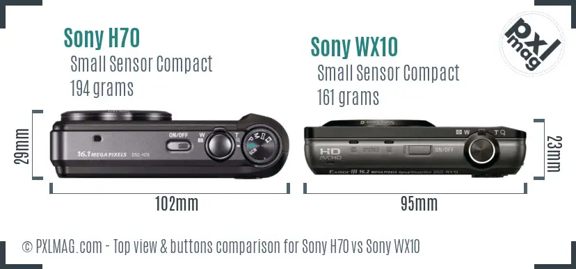 Sony H70 vs Sony WX10 top view buttons comparison