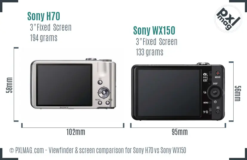 Sony H70 vs Sony WX150 Screen and Viewfinder comparison