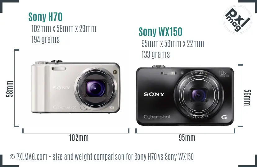 Sony H70 vs Sony WX150 size comparison