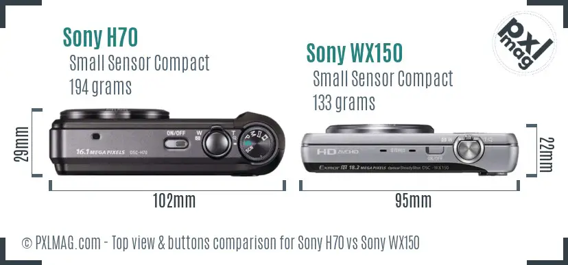 Sony H70 vs Sony WX150 top view buttons comparison