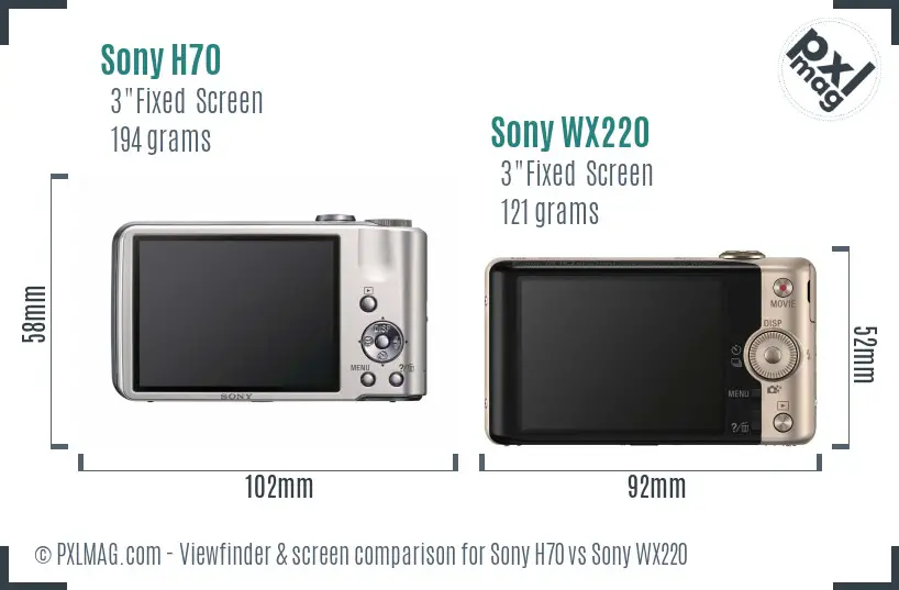 Sony H70 vs Sony WX220 Screen and Viewfinder comparison