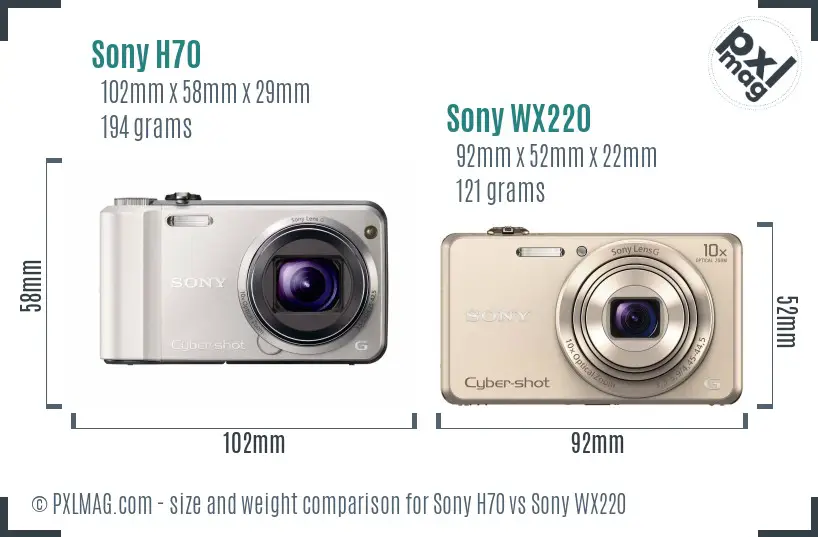 Sony H70 vs Sony WX220 size comparison