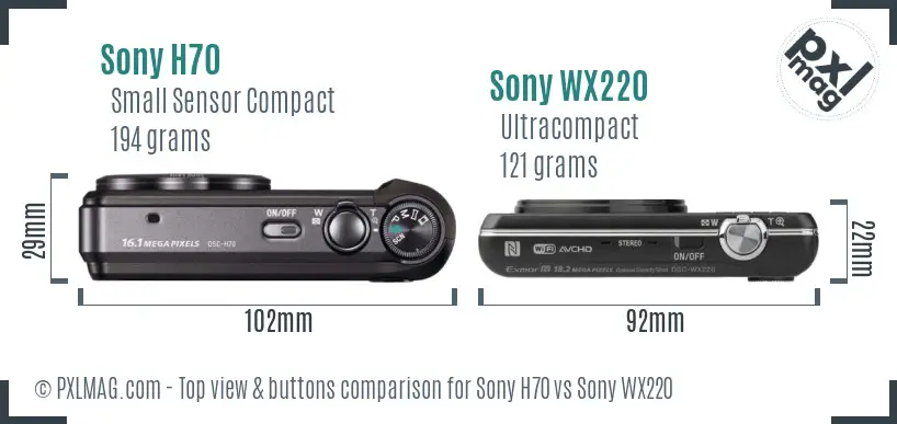 Sony H70 vs Sony WX220 top view buttons comparison