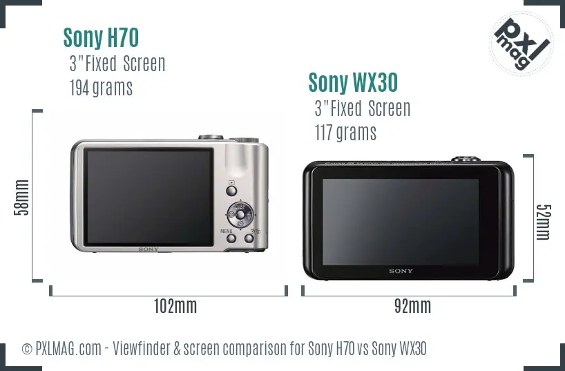 Sony H70 vs Sony WX30 Screen and Viewfinder comparison