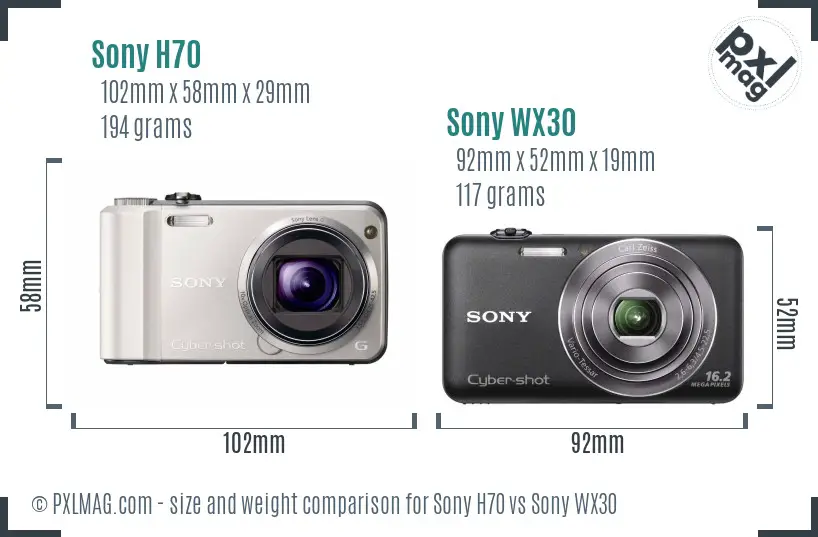 Sony H70 vs Sony WX30 size comparison