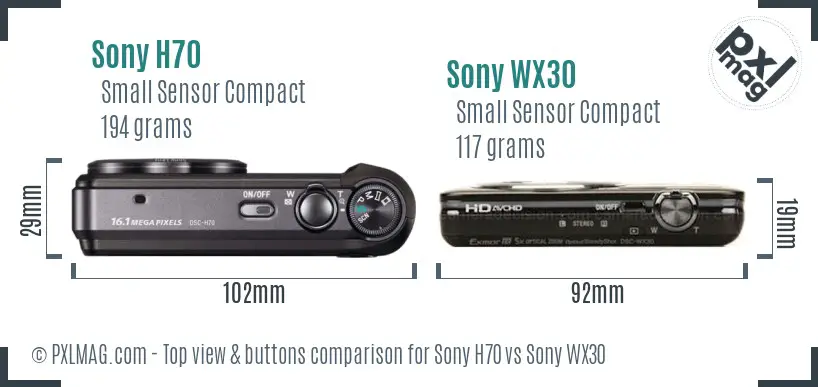 Sony H70 vs Sony WX30 top view buttons comparison