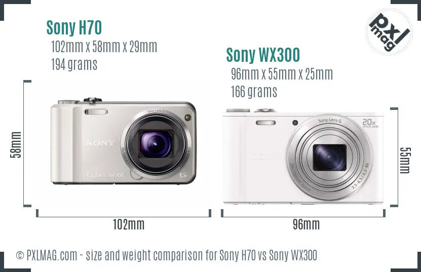 Sony H70 vs Sony WX300 size comparison