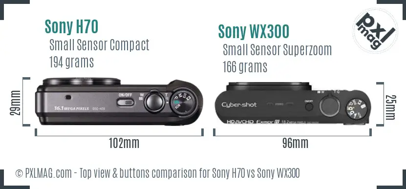 Sony H70 vs Sony WX300 top view buttons comparison