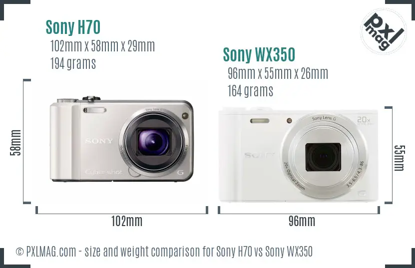 Sony H70 vs Sony WX350 size comparison