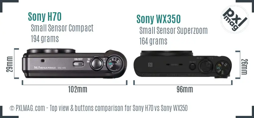 Sony H70 vs Sony WX350 top view buttons comparison