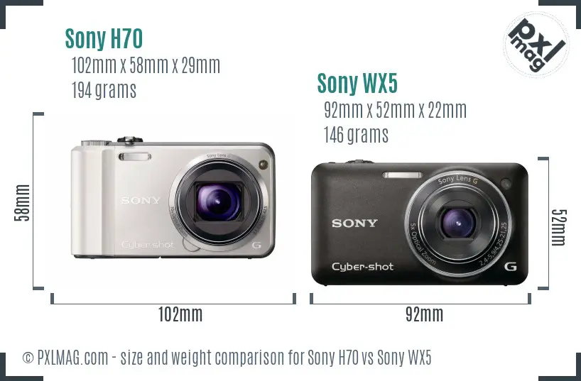 Sony H70 vs Sony WX5 size comparison