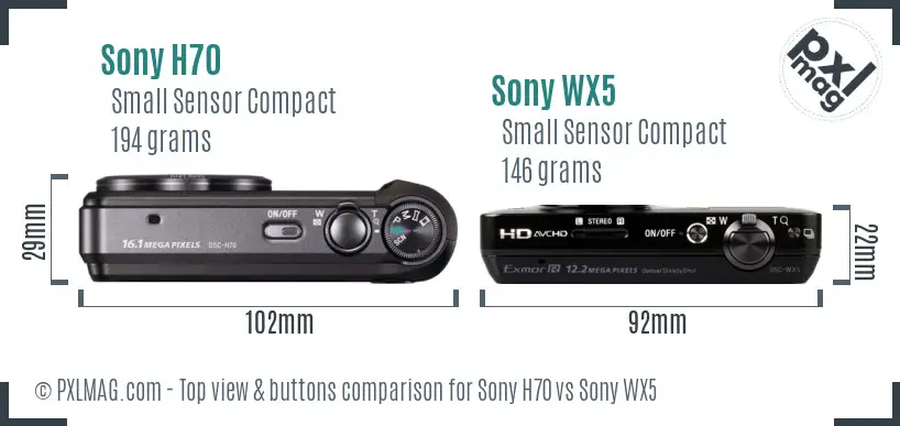 Sony H70 vs Sony WX5 top view buttons comparison