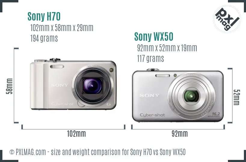 Sony H70 vs Sony WX50 size comparison
