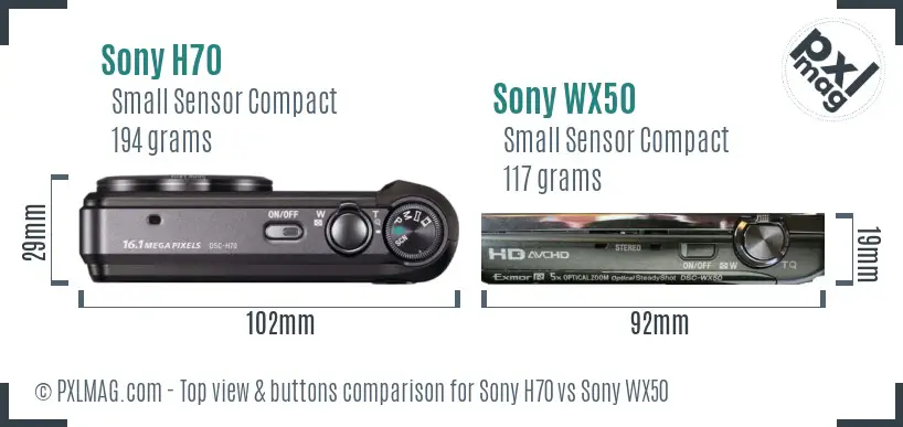Sony H70 vs Sony WX50 top view buttons comparison