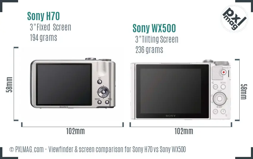 Sony H70 vs Sony WX500 Screen and Viewfinder comparison