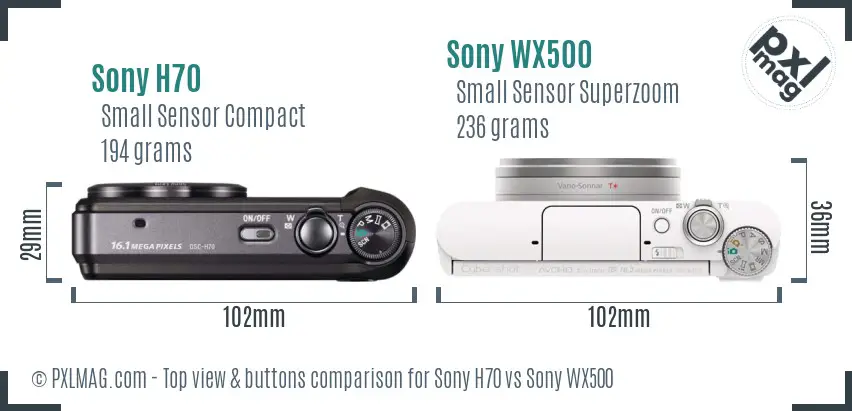 Sony H70 vs Sony WX500 top view buttons comparison