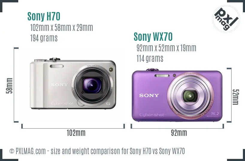 Sony H70 vs Sony WX70 size comparison