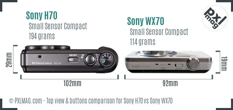 Sony H70 vs Sony WX70 top view buttons comparison