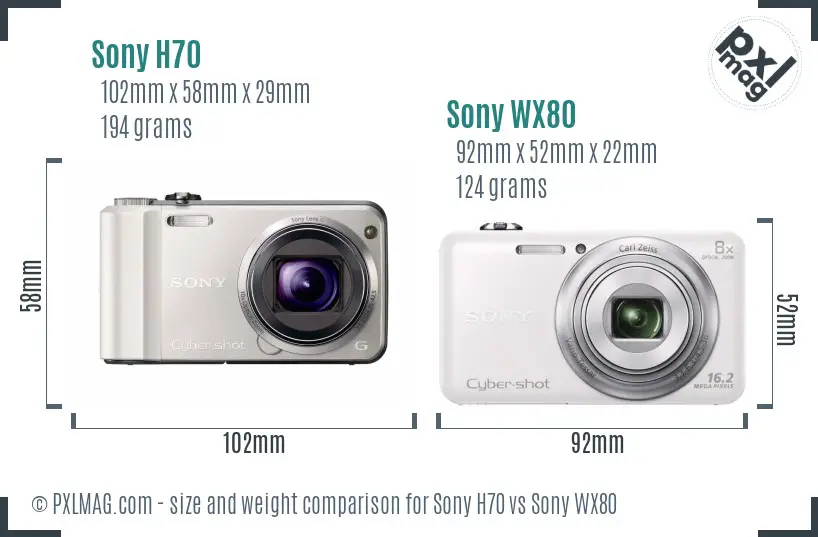 Sony H70 vs Sony WX80 size comparison